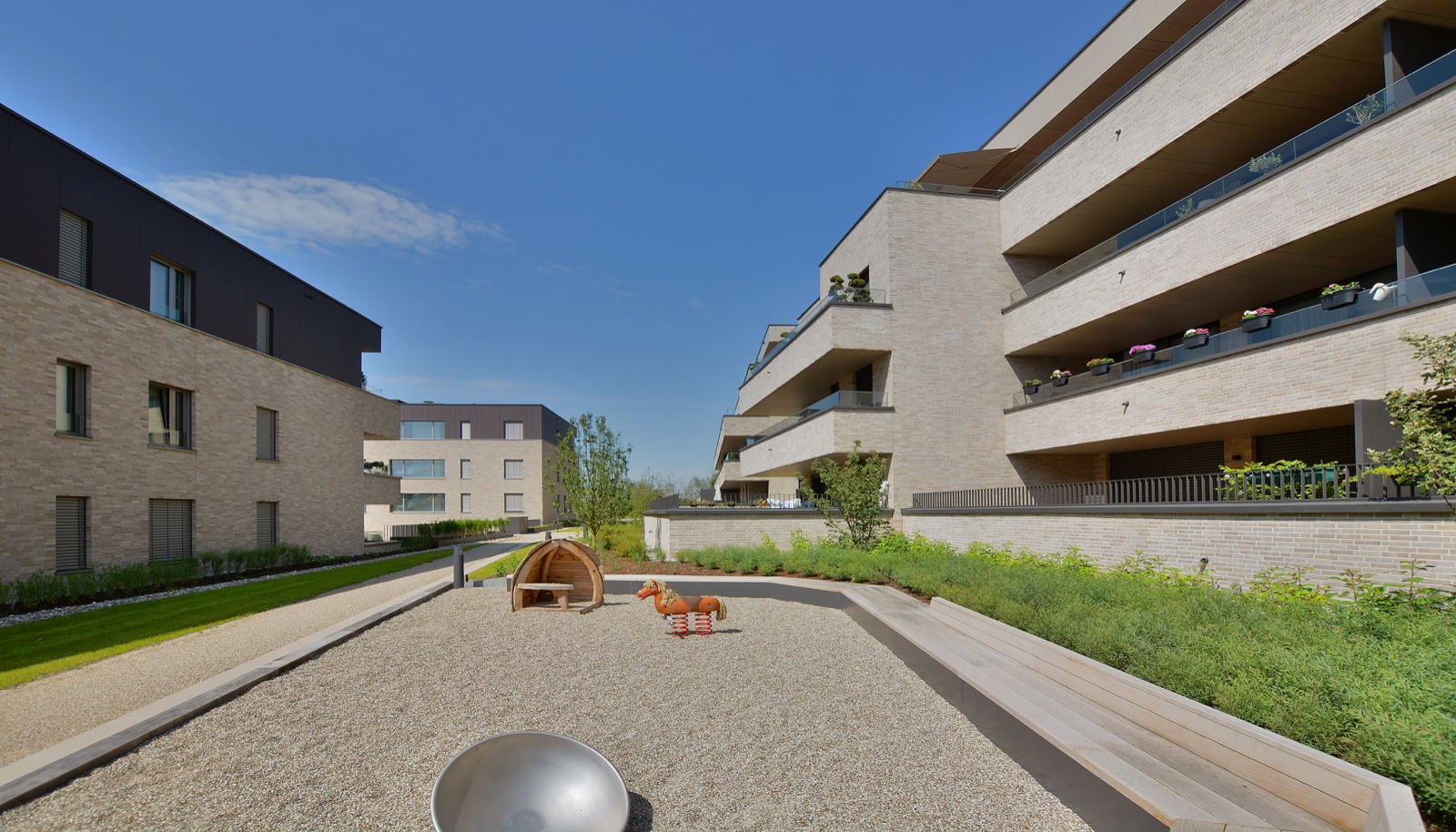 Playground and gardens between the buildings